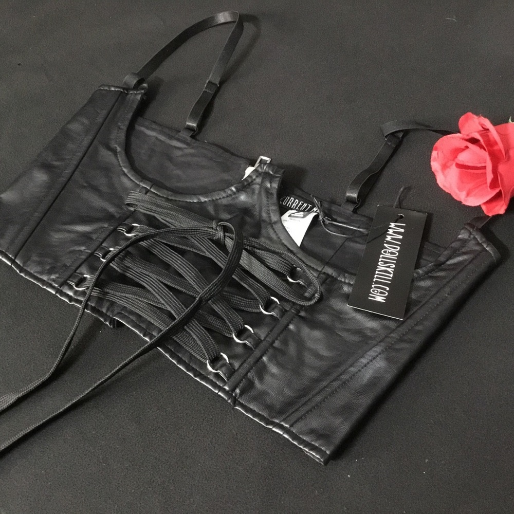 Current Mood Black Lace-Up Crop Top